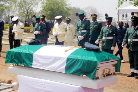 The remains of Former Chief of Defence Staff (CDS) Air Chief Marshal Alex Sabundu Badeh Laid t...jpg
