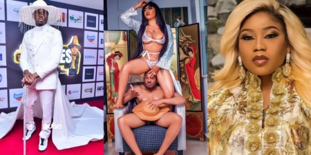 Toyin Lawani sits on Pretty Mike.jpg