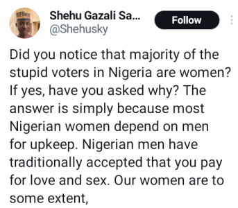 Good Governance Advocate' Claims Majority of 'Stupid' Voters in Nigeria Are Women