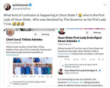 Who is the First Lady of Osun State - X user asks as two wives of Governor Adeleke update thei...png