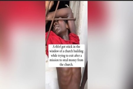 Viral Video: Thief Caught in Act of Stealing Church Offerings, Stuck in Window