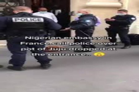 [VIDEO]Nigerian Embassy in France Alarmed by Sacrificial Calabash at Entrance