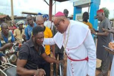 Community Cheers as Bishop Eze Delivers Free Fuel to Motorbike Riders in Enugu State