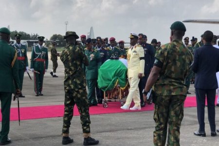 [PHOTOS] National Salute for Ex-Army Chief Lagbaja as Casket Departs Lagos