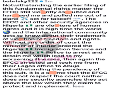 Bobrisky Sues EFCC and National Assembly Over Alleged Human Rights Violations