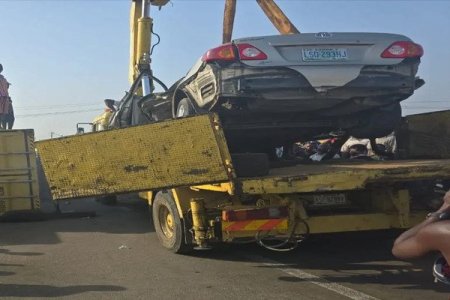 Miracle in Lagos: Driver Escapes Unscathed as Container Falls on Vehicle