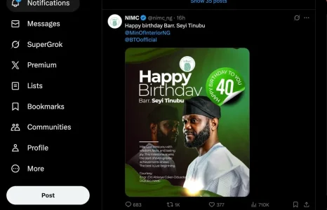 NIMC Faces Backlash for Birthday Post to President's Son on Official X Account