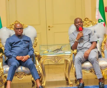 Wike, Makinde, Bala Mohammed in Tense Standoff at PDP Headquarters