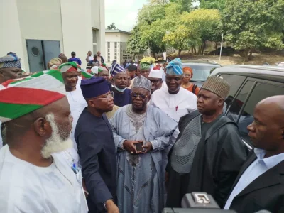 PDP Chairman Turaki Leads Delegation to Closed-Door Meeting with Obasanjo in Abeokuta