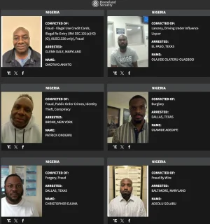 U.S. Authorities Arrest 79 Nigerians Labelled "Worst of the Worst" Criminal Offenders for Deportation
