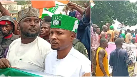 Nafiu Bala-Led ADC Members Protest at INEC HQ Over Chairmanship Dispute
